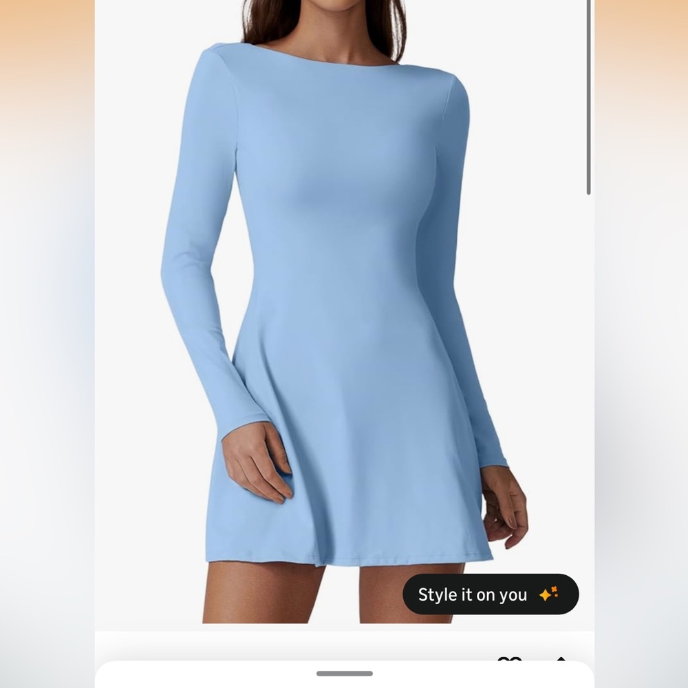 Light Blue Long-Sleeve Skater Dress - Women's